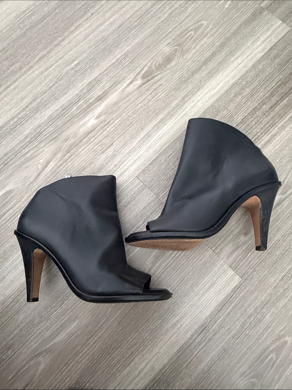 Vince Camuto Black Leather Open-Toe Ankle Heel Booties with Side Zip - Picture 6 of 8